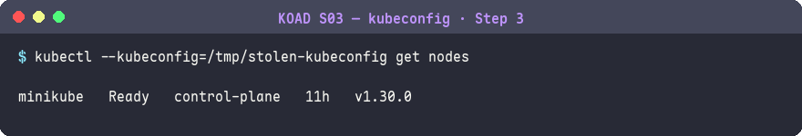 用竊取的 kubeconfig 成功列出叢集節點