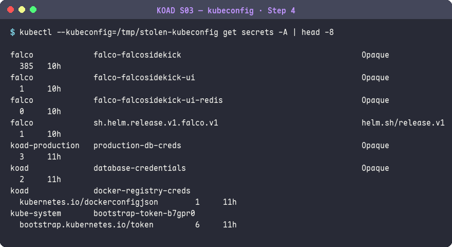 列出所有 Namespace 的 Secrets