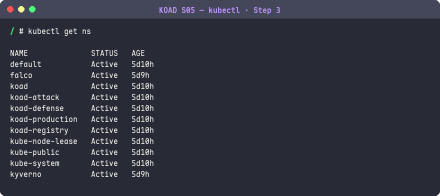 列舉叢集中所有 Namespace