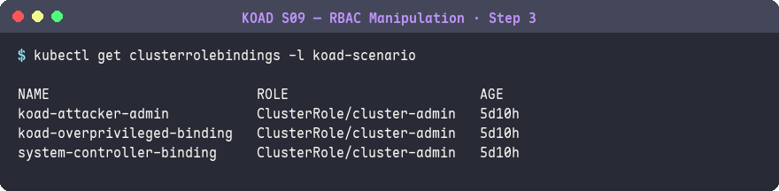 列出 KOAD 場景建立的所有 ClusterRoleBinding